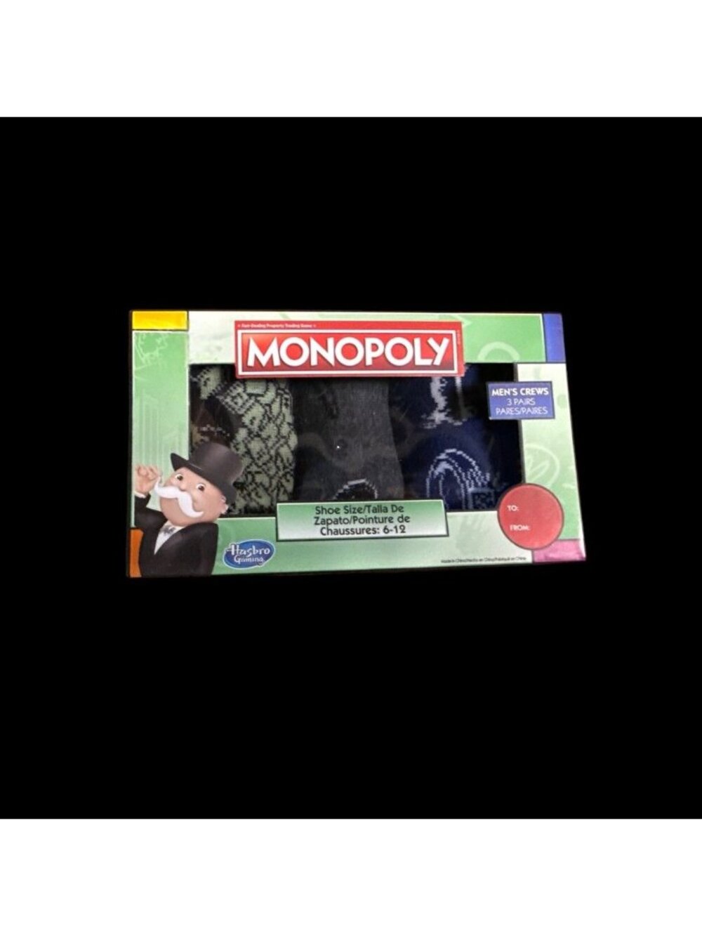 MONOPOLY Men's Crew Socks 3 Pairs Size 6-12 New in Box